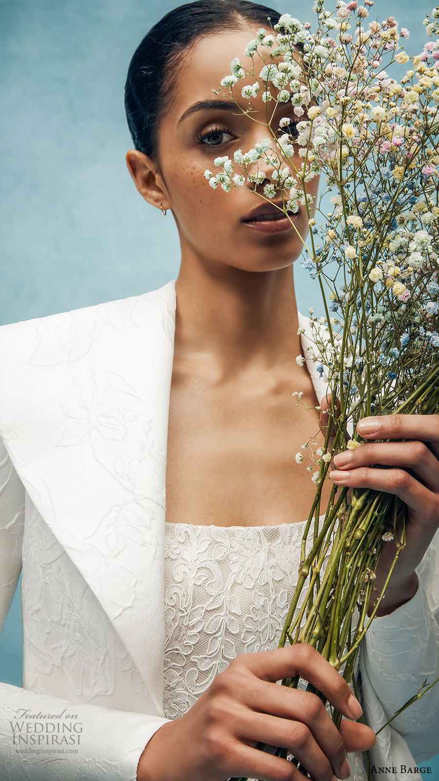 anne barge spring 2020 bridal strapless straight across fully embellished lace sheath wedding dress (3) long sleeve collar jacket elegant chapel train zv