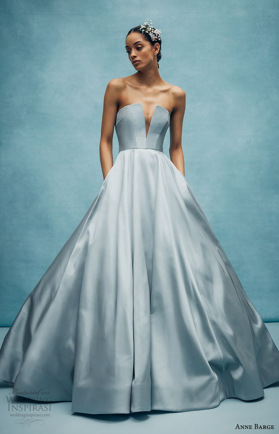 anne barge spring 2020 bridal strapless straight across split v neckline a line ball gown wedding dress (4) elegant minimal modern chapel train blue color mv