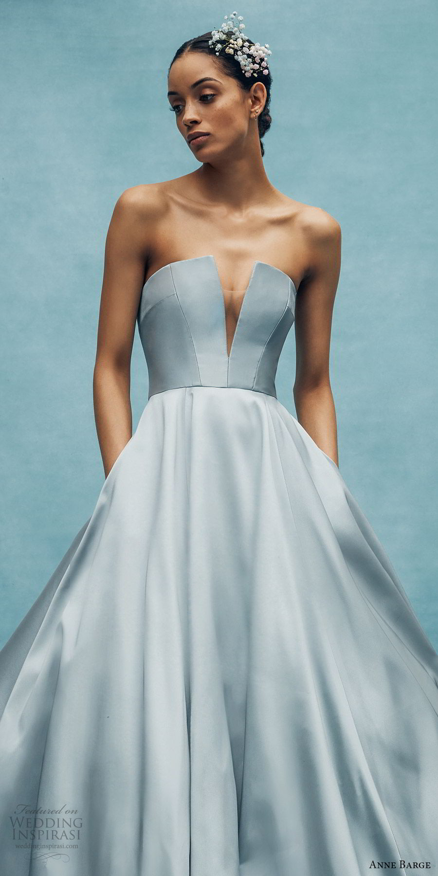 anne barge spring 2020 bridal strapless straight across split v neckline a line ball gown wedding dress (4) elegant minimal modern chapel train blue color zv