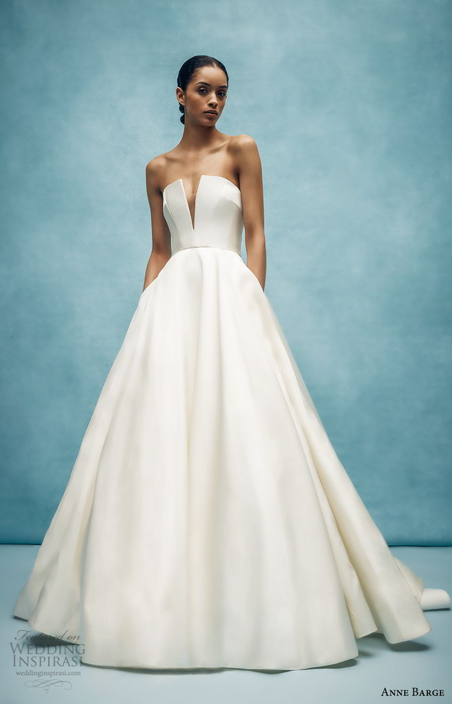 anne barge spring 2020 bridal strapless straight across split v neckline a line ball gown wedding dress (4) elegant minimal modern chapel train mv