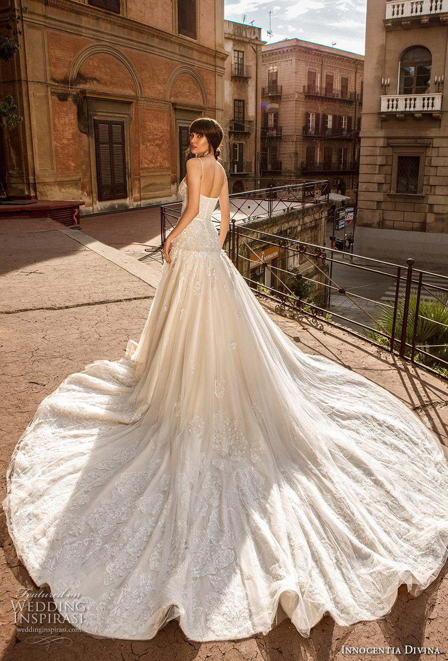 innocentia divina 2020 bridal cap sleeves diamond neck full embellishment glamorous sheath wedding dress keyhole back chapel train (3) bv
