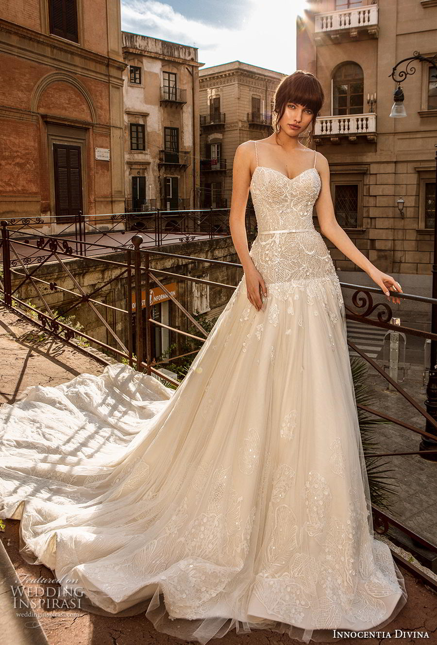 innocentia divina 2020 bridal cap sleeves diamond neck full embellishment glamorous sheath wedding dress keyhole back chapel train (3) bv