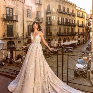 innocentia divina 2020 bridal sleeveless thin strap v neck full embellishment romantic a  line wedding dress backless v back royal train (2) mv