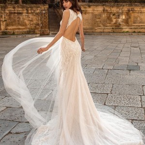 innocentia divina 2020 bridal sleeveless v neck heavily embellished bodice elegant glamorous a  line wedding dress keyhole back chapel train (1) bv