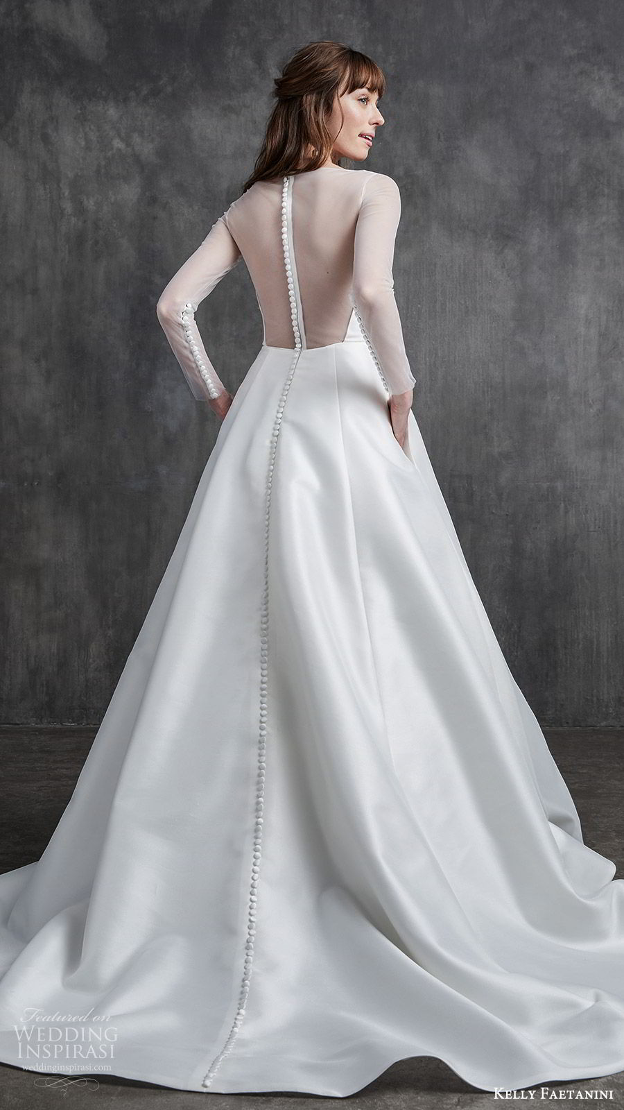 kelly faetanini spring 2020 bridal illusion long sleeves sheer bateau neck split sweetheart neckline a line ball gown wedding dress (4) princess elegant sheer back chapel train bv