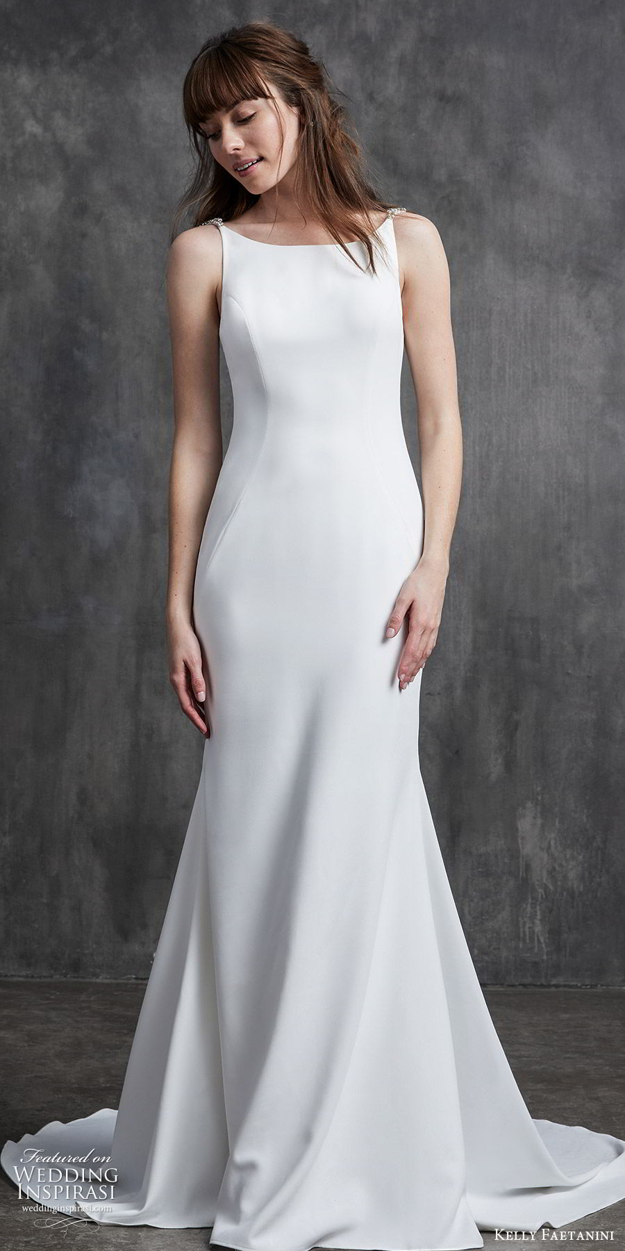 kelly faetanini spring 2020 bridal sleeveless beaded straps bateau neckline sheath wedding dress (10) low open back chapel train clean minimalist mv