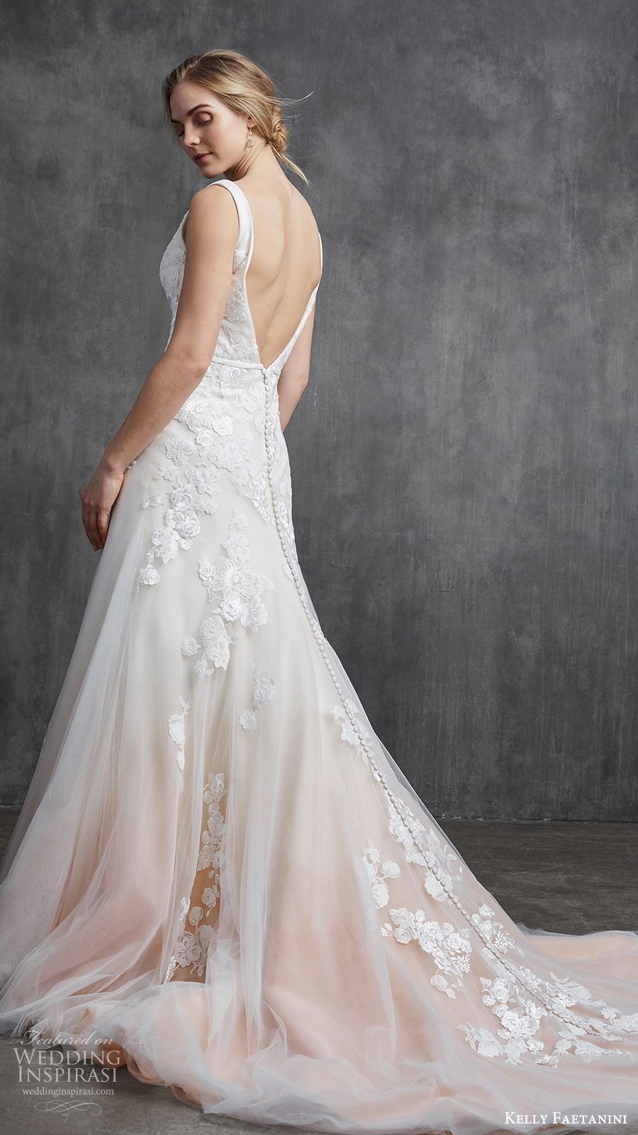 kelly faetanini spring 2020 bridal sleeveless thick straps v neckline embellished bodice fit flare modified a line (6) chapel train ombre blush bv