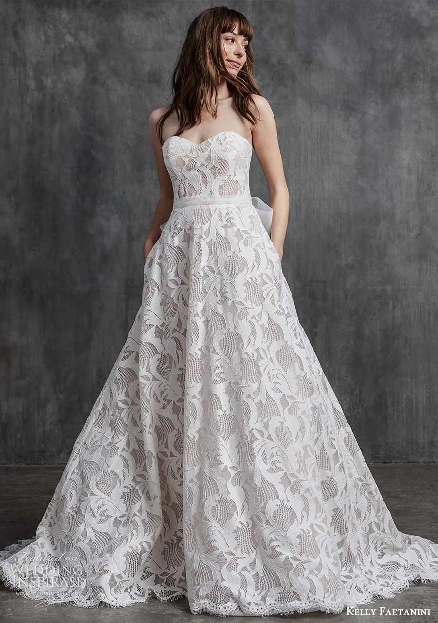 kelly faetanini spring 2020 bridal strapless sweetheart neckline fully embellished lace a line ball gown wedding dress (8) romantic modern chapel train mv