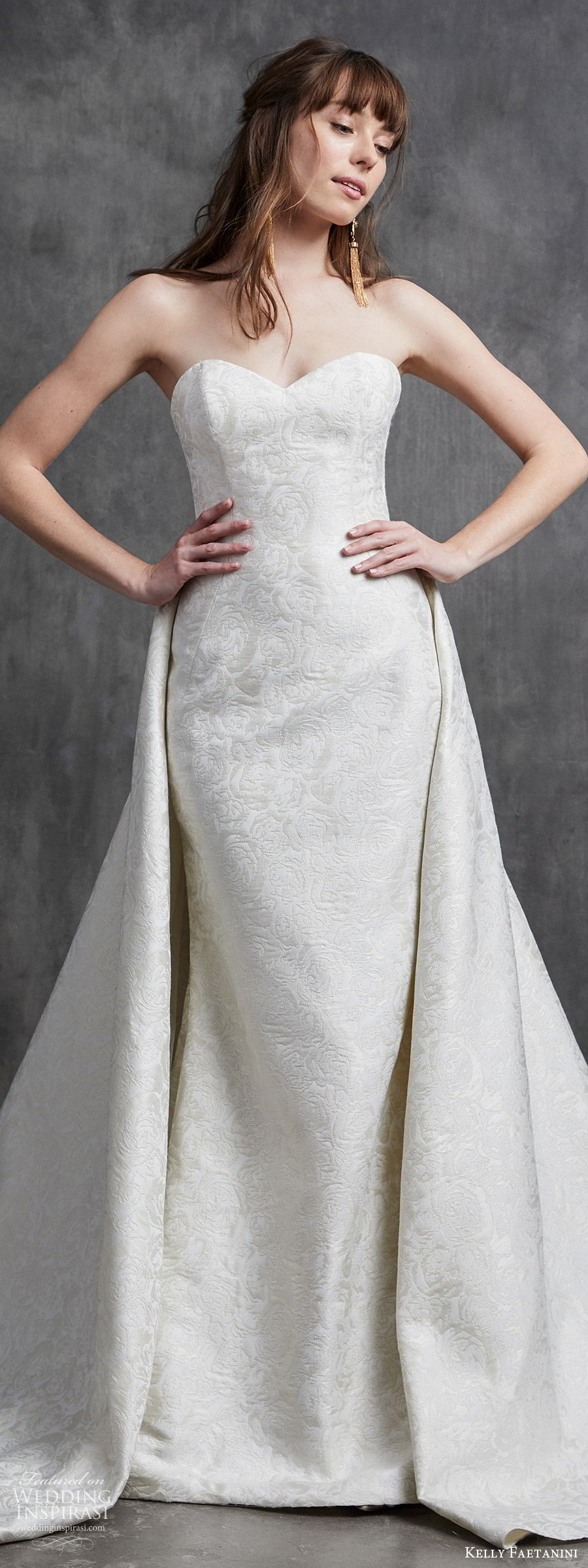 kelly faetanini spring 2020 bridal strapless sweetheart sheath mermaid embellished wedding dress (9) a line overskirt chapel train elegant classic lv