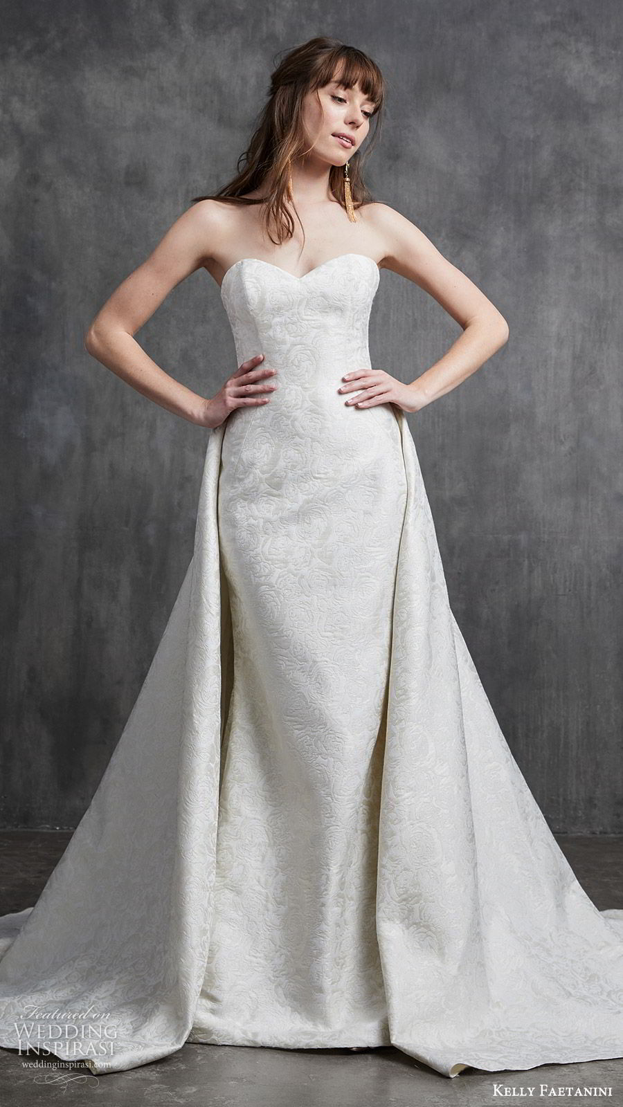 kelly faetanini spring 2020 bridal strapless sweetheart sheath mermaid embellished wedding dress (9) a line overskirt chapel train elegant classic mv