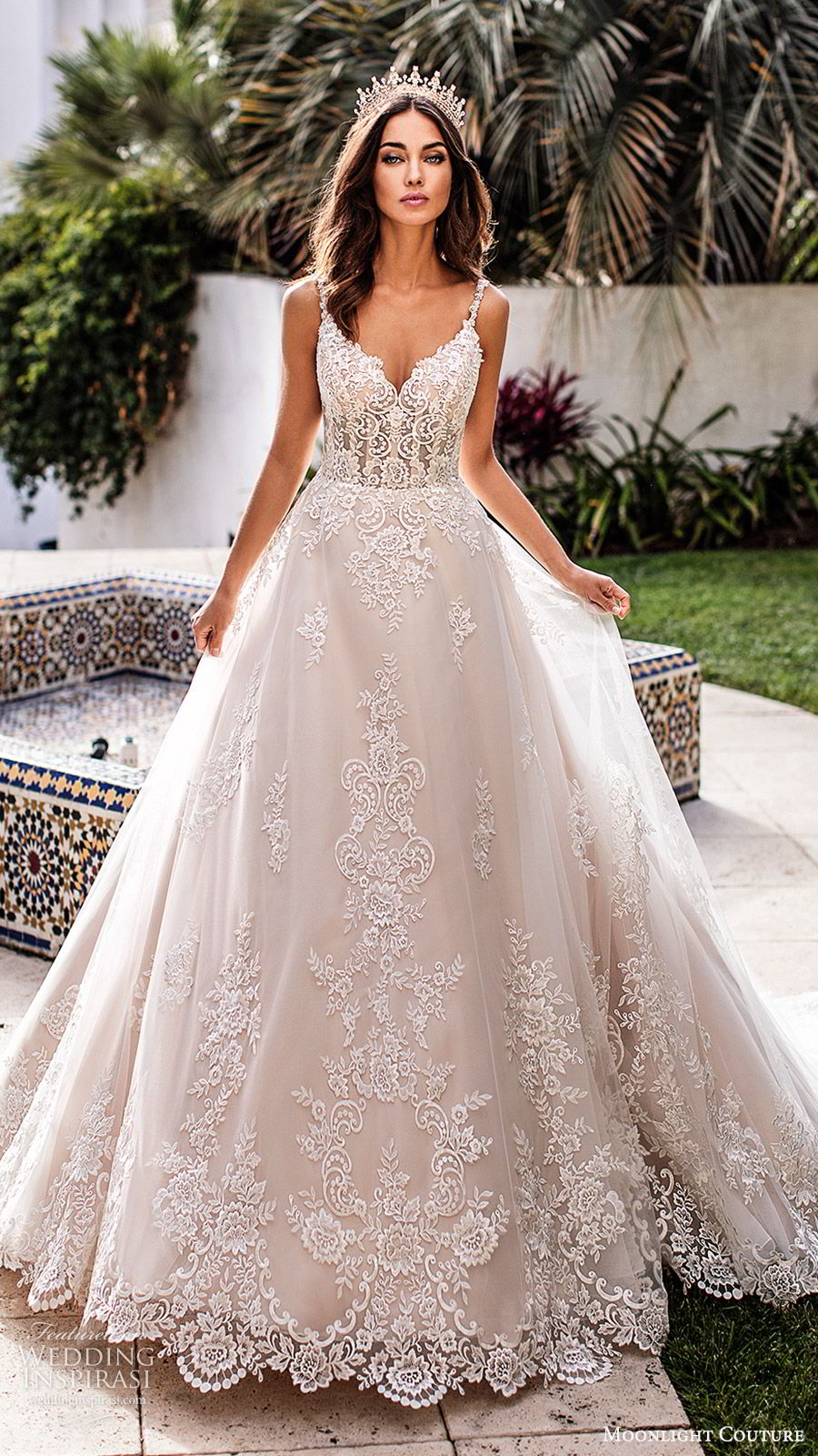 moonlight couture fall 2019 bridal sleeveless beaded straps sweetheart neckline embellished bodice a line ball gown wedding dress (3) romantic elegant princess chapel train low sheer back mv