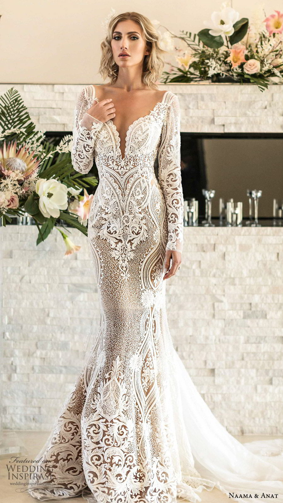 naama anat spring 2020 bridal long sleeves split sweetheart neckline lace sheath mermaid wedding dress (1) elegant modern low back chapel train mv naama anat spring 2020 bridal long sleeves split sweetheart neckline lace sheath mermaid wedding dress (1) elegant modern low back chapel train mv