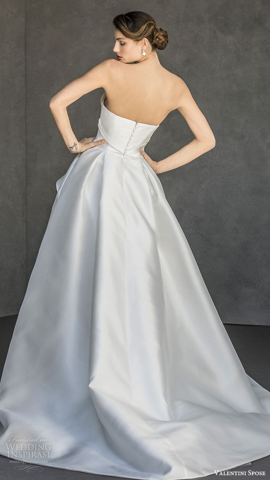 valentini spose spring 2020 bridal strapless asymmetric neckline high low skirt a line wedding dress (2) bow waist modern clean minimalist bv