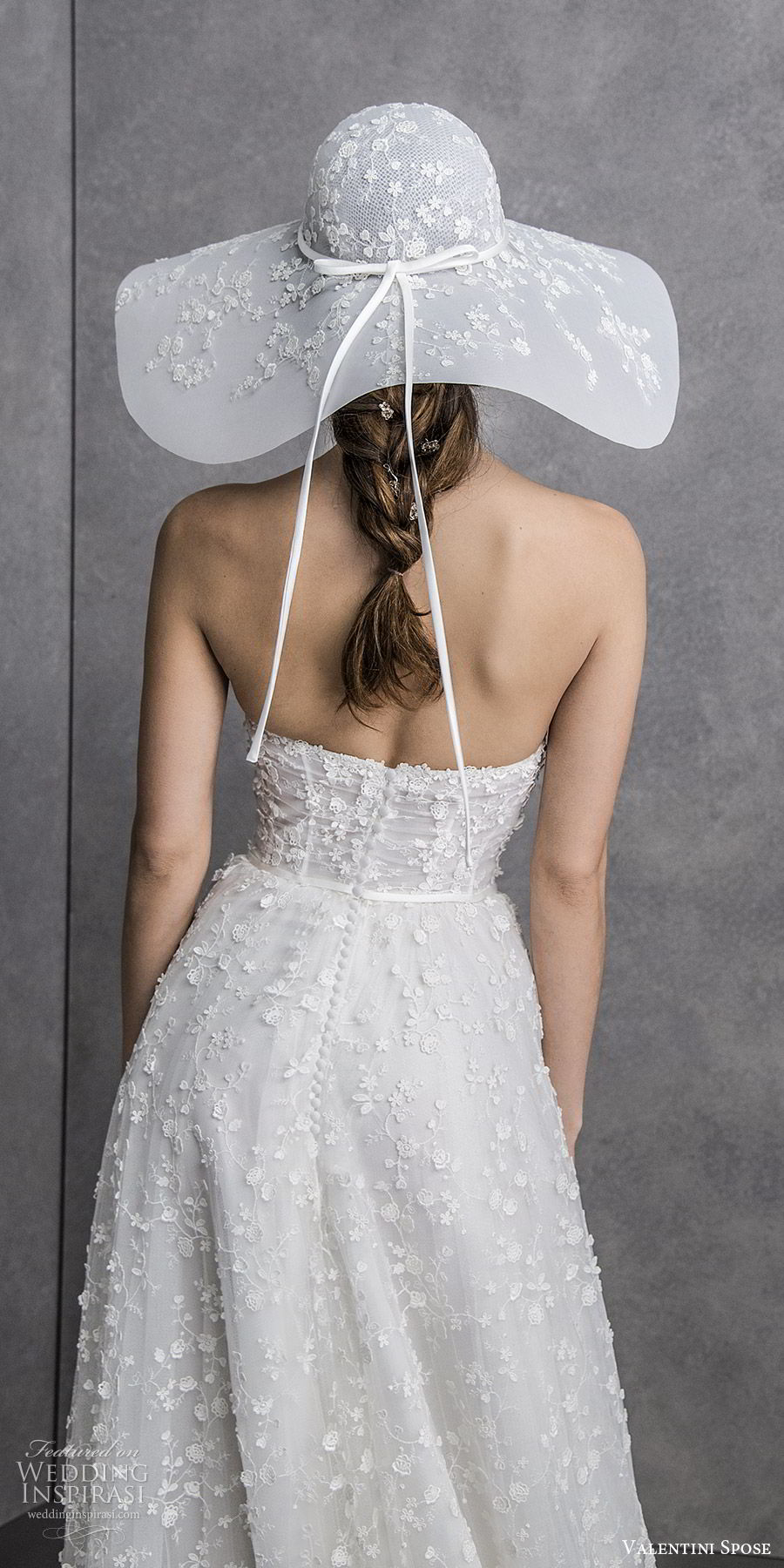 valentini spose spring 2020 bridal strapless sweetheart detached illusion bell half sleeves fully embellished soft a line wedding dress (9) sweep train boho chic romantic hat bv