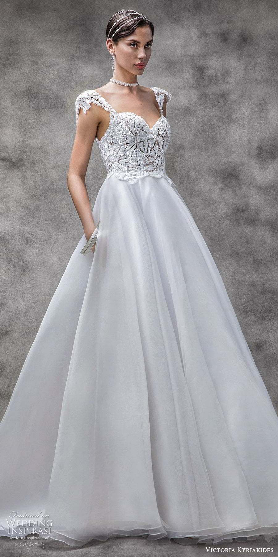 victoria kyriakides spring 2020 bridal cap sleeves sweetheart embellished bodice a line ball gown wedding dress (16) elegant romantic modern mv