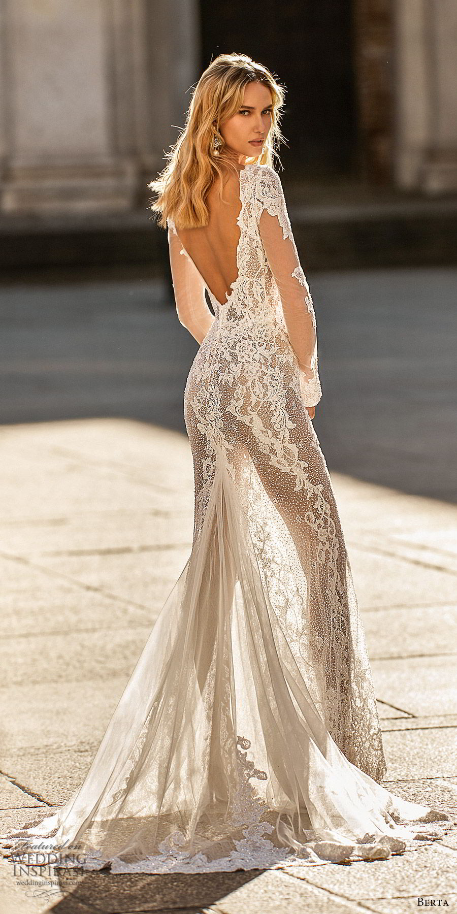berta spring 2020 bridal illusion long flare sleeves deep v neck fully embellished lace sheath wedding dress (13) romantic elegant low back chapel train zv berta spring 2020 bridal illusion long flare sleeves deep v neck fully embellished lace sheath wedding dress (13) romantic elegant low back chapel train zv