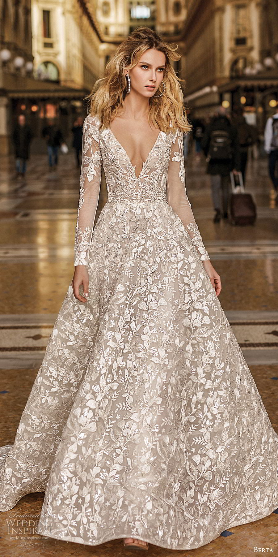 berta spring 2020 bridal illusion long sleeves deep v neck fully embellished a line ball gown wedding dress (11) romantic elegant chapel train mv berta spring 2020 bridal illusion long sleeves deep v neck fully embellished a line ball gown wedding dress (11) romantic elegant chapel train mv