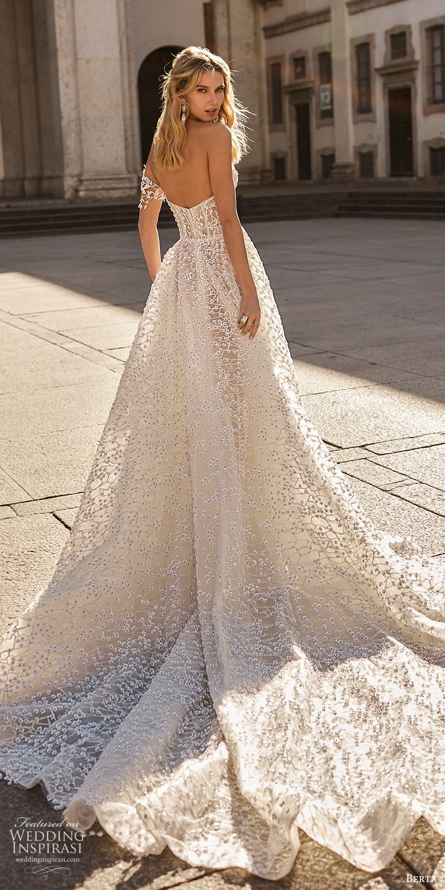 berta spring 2020 bridal one shoulder sweetheart fully embellished beaded a line ball gown wedding dress (15) romantic glitzy princess cathedral train bv