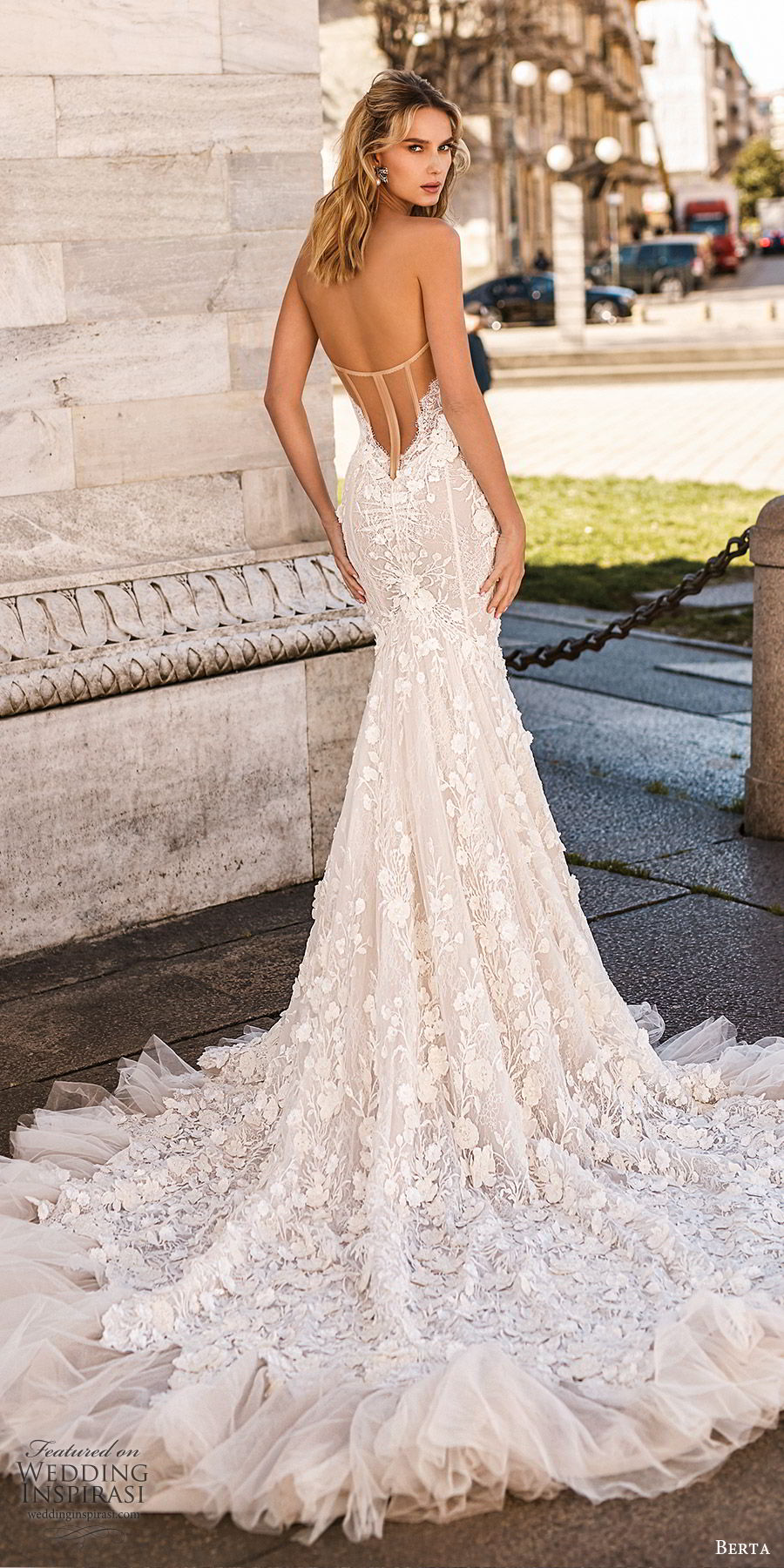 berta spring 2020 bridal strapless sweetheart fully embellished lace mermaid wedding dress (1) elegant sexy chapel train sheer back bv