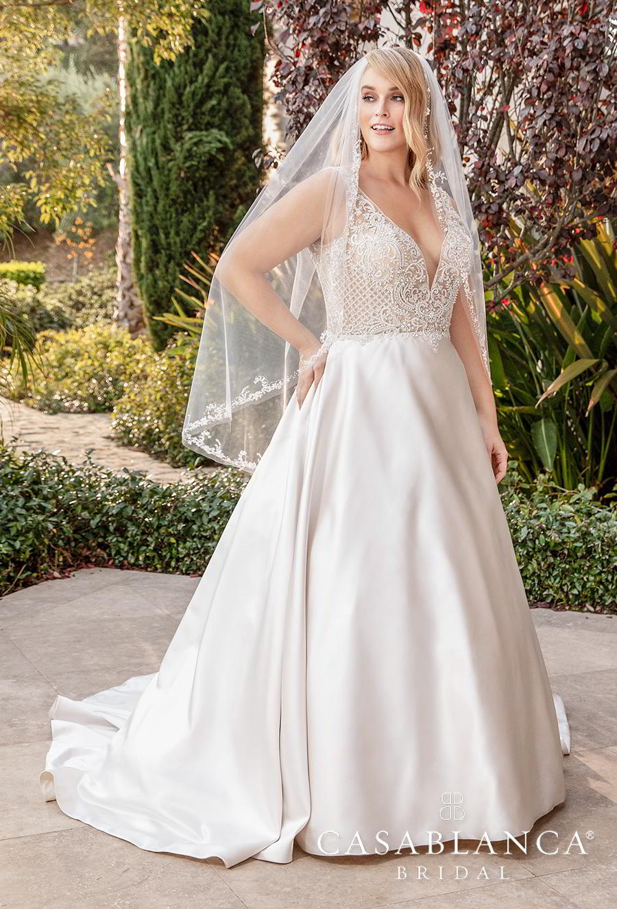 lace bodice satin skirt wedding dress