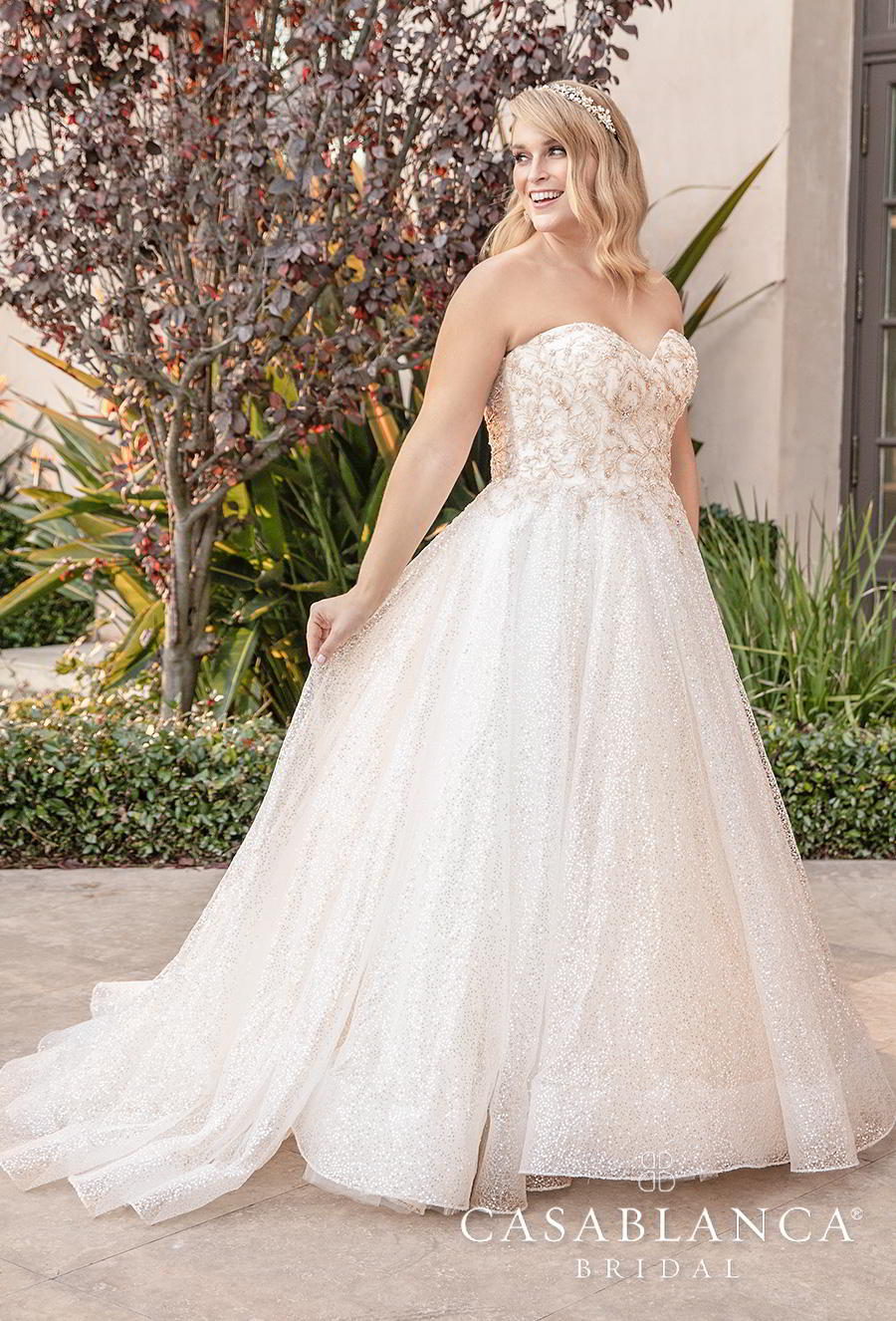 casablanca fall 2019 bridal strapless sweetheart neckline heavily embellished bodice plus size romantic a  line wedding dress mid back short train (2394) mv