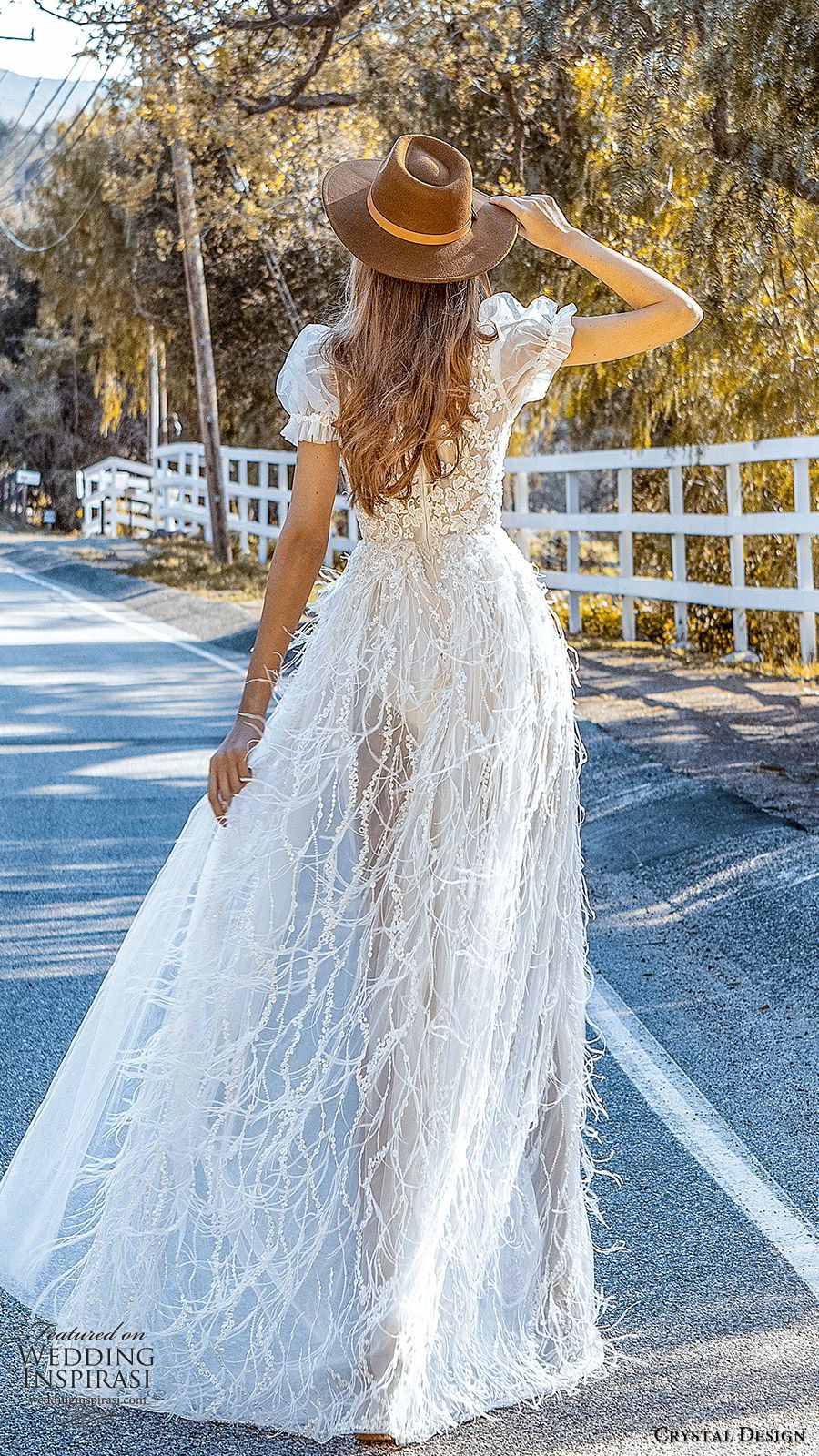 crystal design 2020 couture bridal short puff sleeves high neckline fully embellished lace bodice a line wedding dress feather sheer skirt (4) romantic boho chic bv