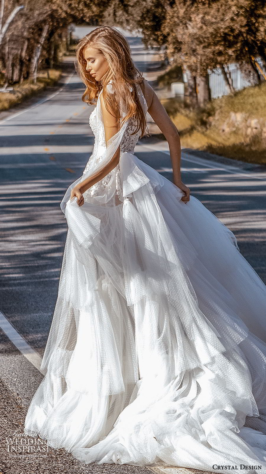 crystal design 2020 couture bridal sleeveless halter neck lace bodice drop waist ball gown wedding dress (6) romantic boho chic chapel train bv 