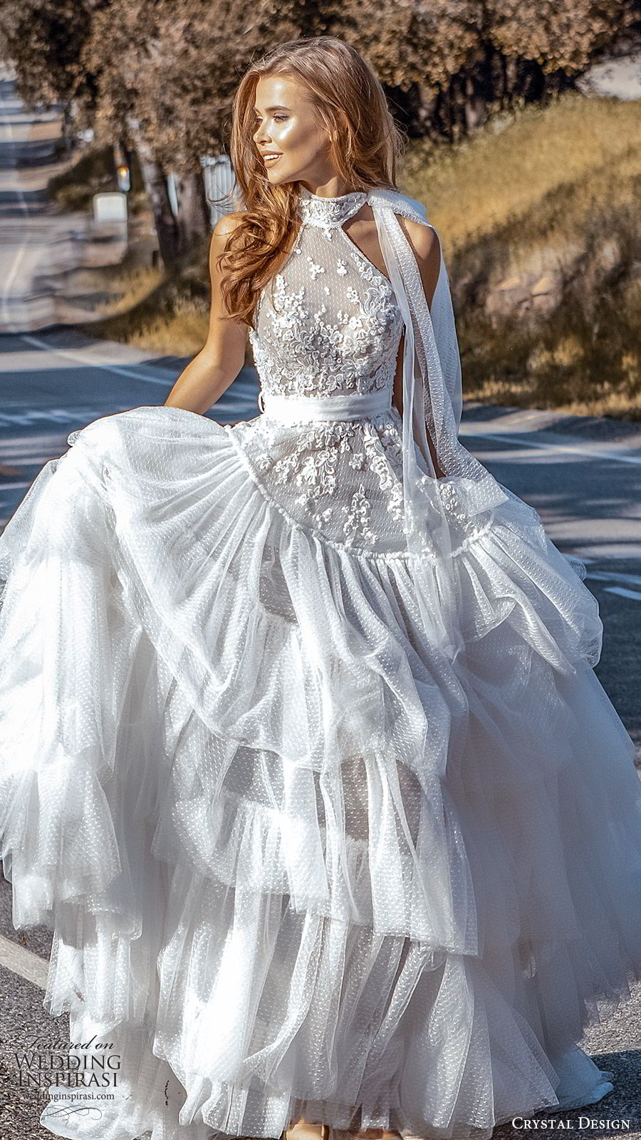 crystal design 2020 couture bridal sleeveless halter neck lace bodice drop waist ball gown wedding dress (6) romantic boho chic chapel train mv crystal design 2020 couture bridal sleeveless halter neck lace bodice drop waist ball gown wedding dress (6) romantic boho chic chapel train mv