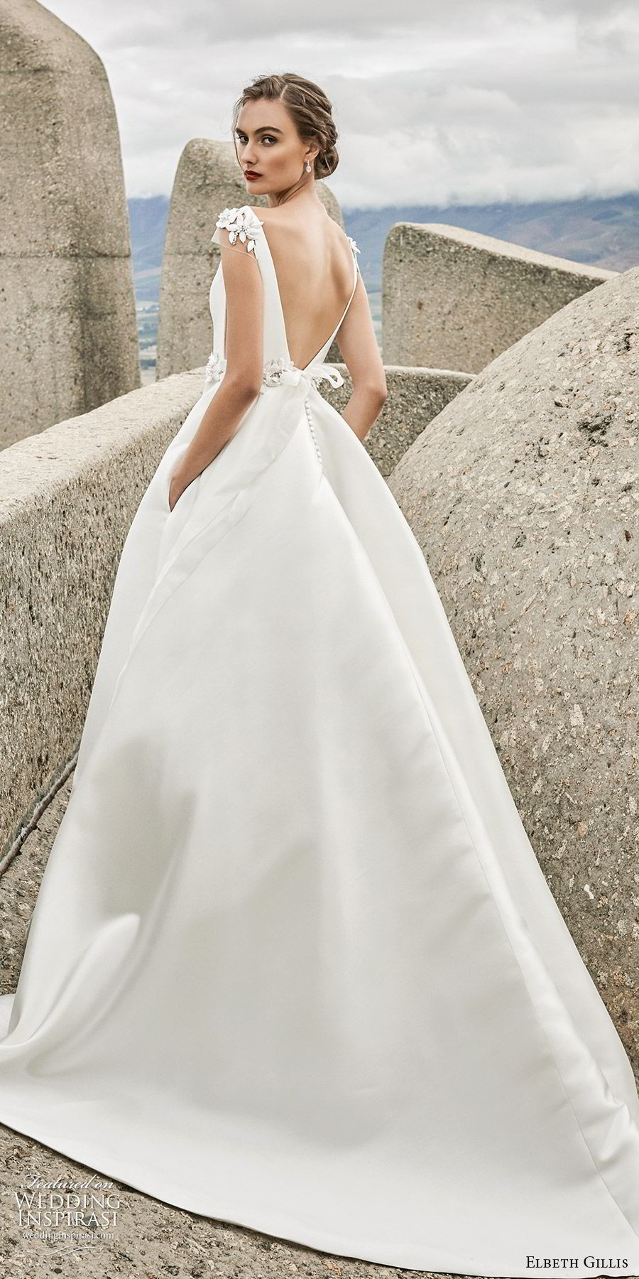 elbeth gillis 2020 bridal illusion cap sleeves bateau neckline side cutout beaded waist a line ball gown wedding dress (4) romantic princess v back chapel train bv