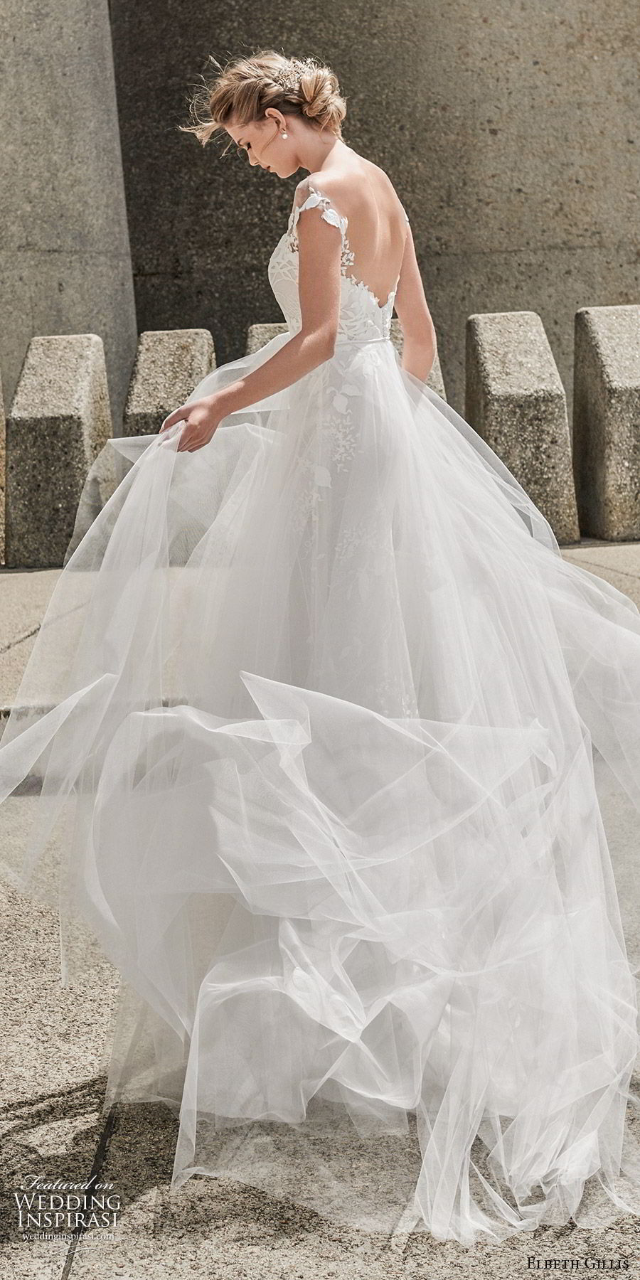 elbeth gillis 2020 bridal illusion cap sleeves sweetheart neckline lace embellished lace sheath wedding dress (10) a line overskirt elegant sweep train bv