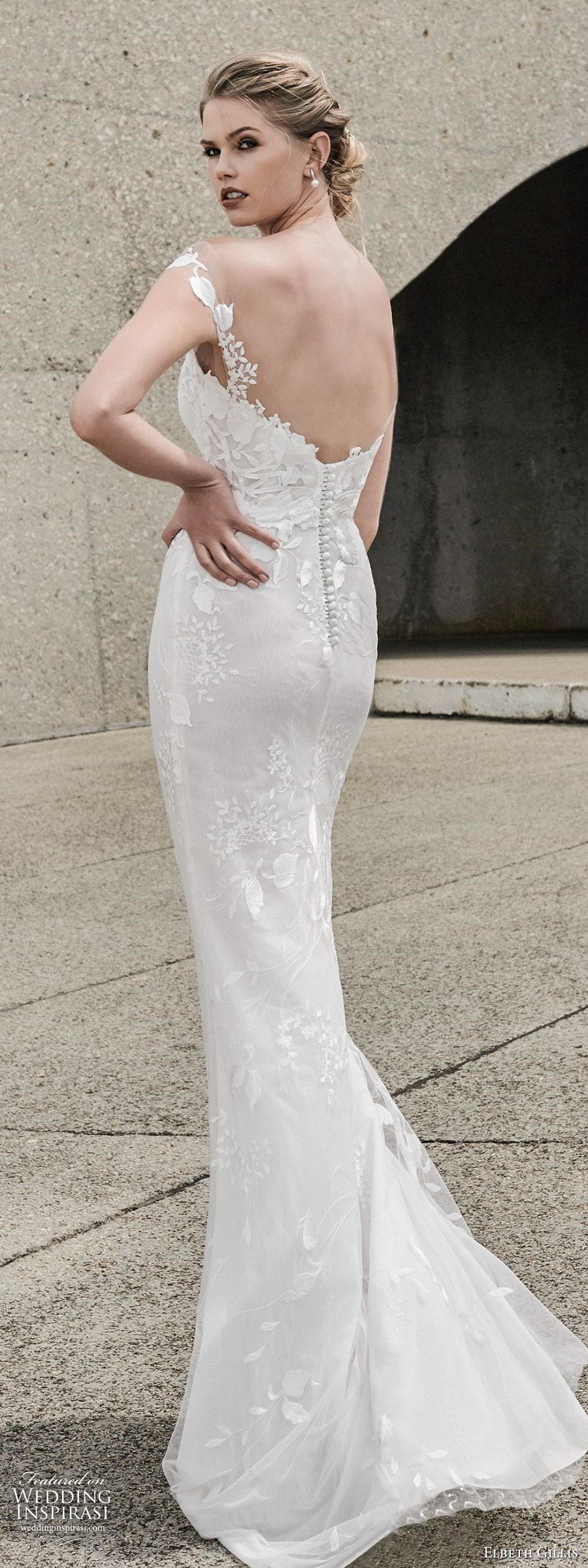 elbeth gillis 2020 bridal illusion cap sleeves sweetheart neckline lace embellished lace sheath wedding dress (10) elegant sweep train bv