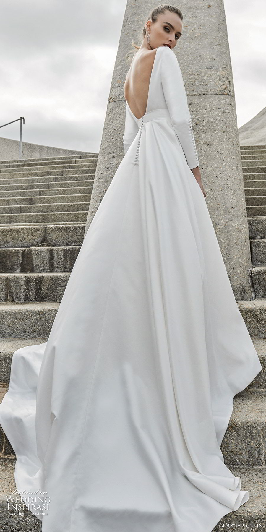 elbeth gillis 2020 bridal long sleeves bataeu neckline minimally embellished a line ball gown wedding dress (9) clean minimal chic princess modern cathedral train bv