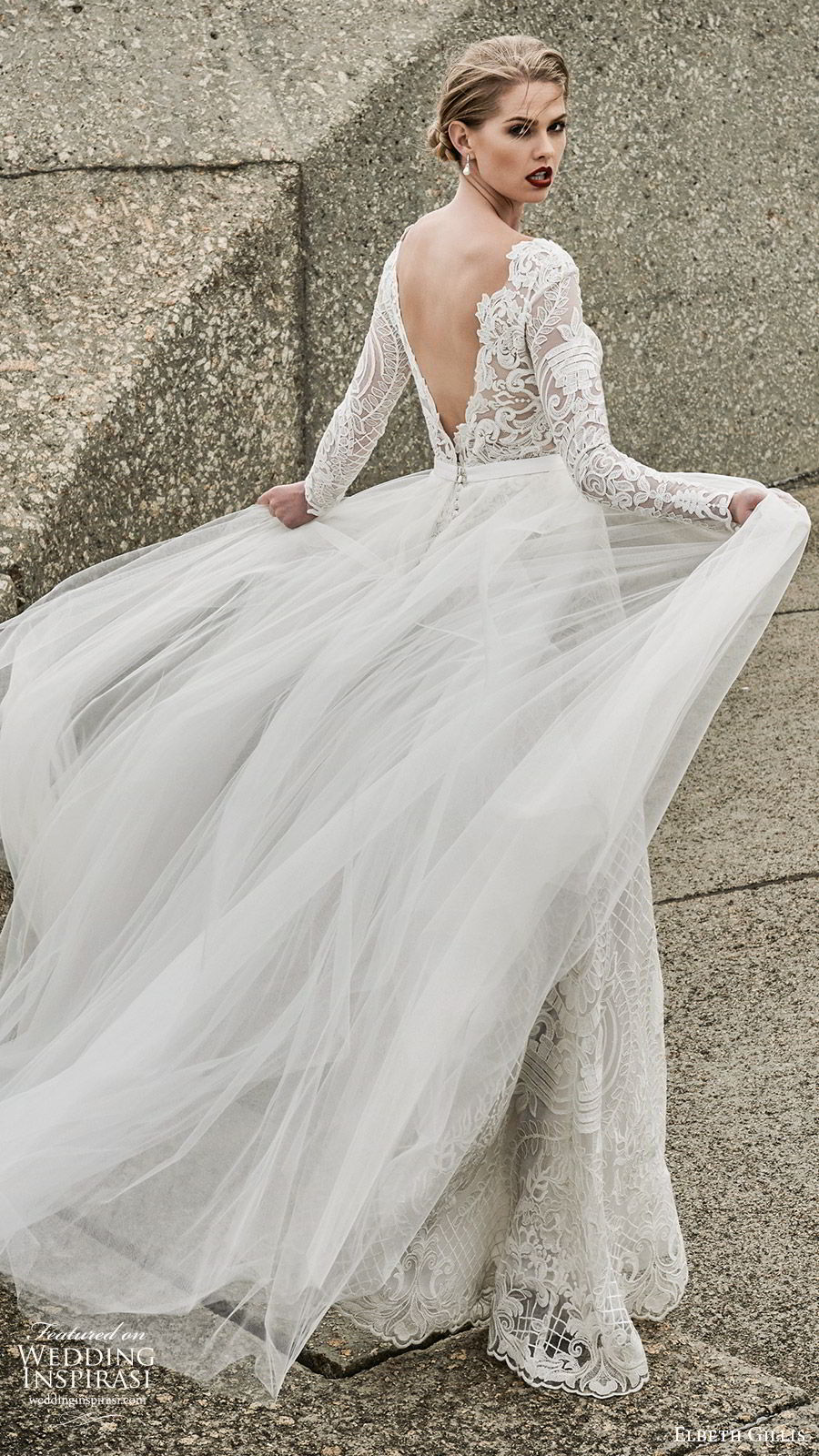 elbeth gillis 2020 bridal long sleeves bateau neckline fully embellished lace sheath wedding dress a line overskirt (1) romantic elegant sweep train v back bv