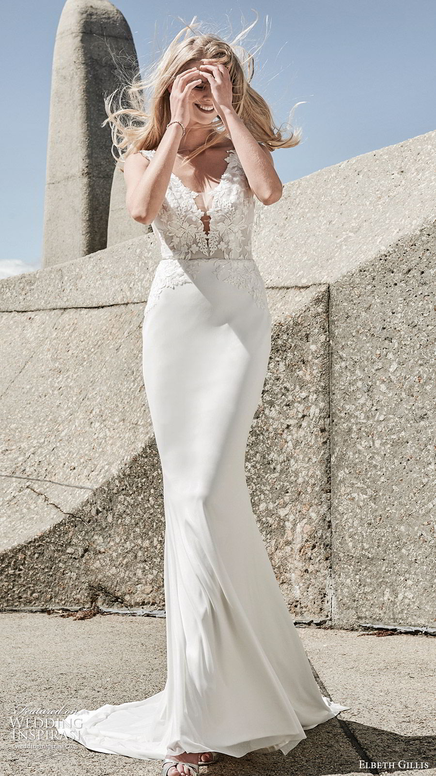elbeth gillis 2020 bridal sleeveless plunging v neckline embellished lace bodice sheath wedding dress (7) elegant v back chapel train mv