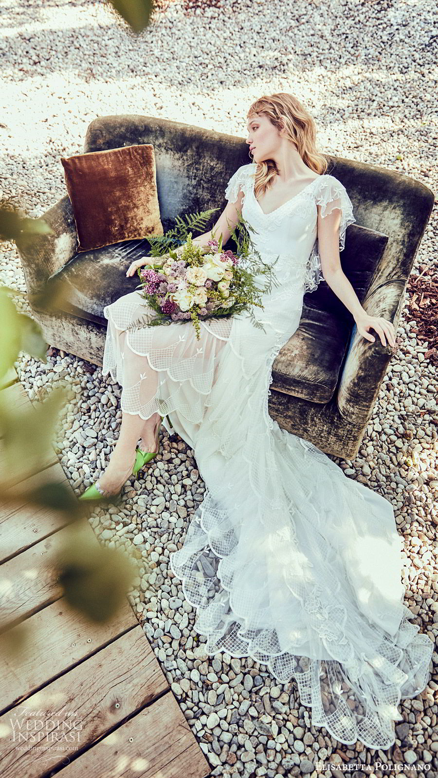 elisabetta polignano 2019 bridal sflutter sleeves v neck high low lace a line wedding dress (6) romantic vintage boho chic mv