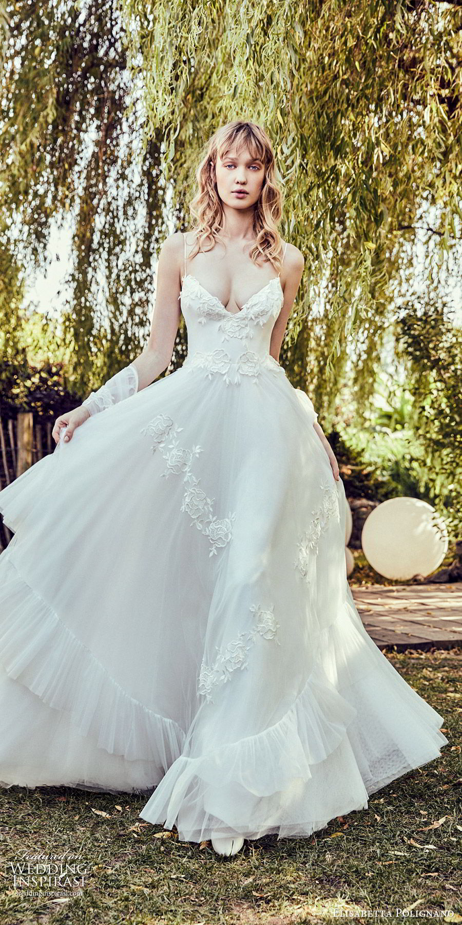 elisabetta polignano 2019 bridal sleeveless thin straps sweetheart lace embellished bodice ball gown wedding dress (3) princess romantic mv