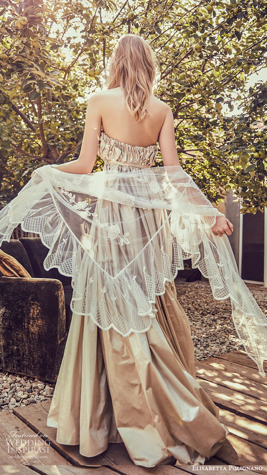 elisabetta polignano 2019 bridal strapless straight across neckline empire waist a line ball gown wedding dress (10) modern chic metallic veil bv