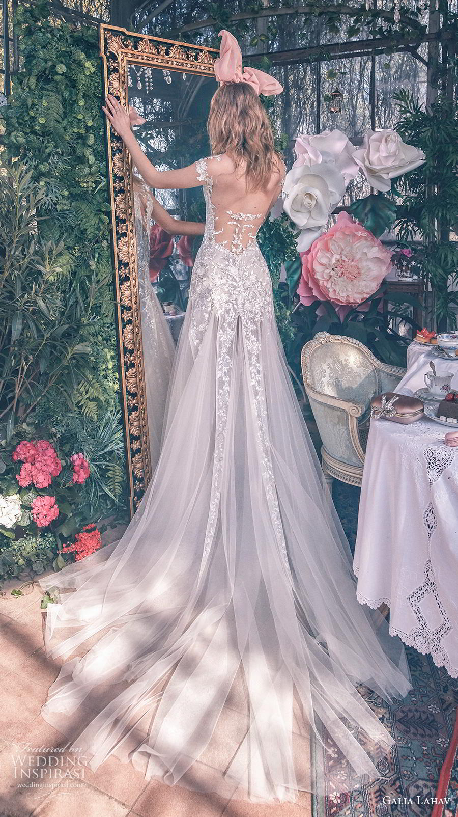 galia lahav s2020 gala bridal cap sleeves illusion high neck deep plunging sweetheart neckline heavily embellished bodice sheer skirt mid back chapel train (3) bv