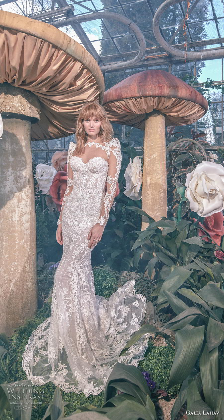 galia lahav s2020 gala bridal long sleeves illusion bateau sweetheart neckline full embellishment elegant glamorous sheath fit and flare wedding dress keyhole back sweep train (10) mv