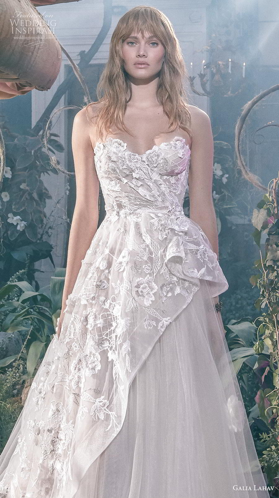 galia lahav s2020 gala bridal strapless sweetheart neckline full embellishment tulle skirt romantic a  line wedding dress mid back chapel train (5) zv