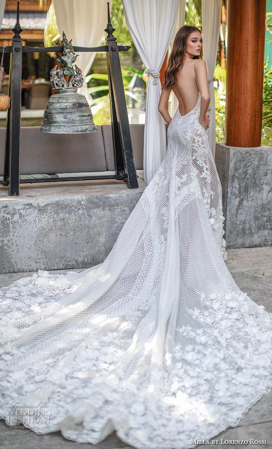 lorenzo rossi 2019 milla bridal sleeveless spaghetti strap deep plunging sweetheart neckline full embellishment sexy elegant fit and flare wedding dress low back royal train (5) bv