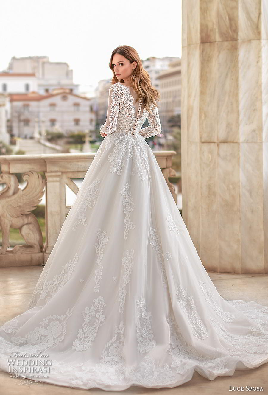 luce sposa 2020 bridal long sleeves scoop neckline heavily embellished bodice elegant modest a  line wedding dress pockets chapel train (1) bv