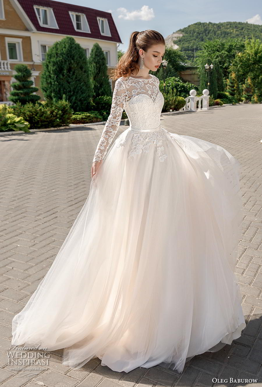 oleg baburow 2020 bridal long sleeves illusion bateau sweetheart neckline heavily embellished bodice romantic a  line wedding dress corset back chapel train (11) mv