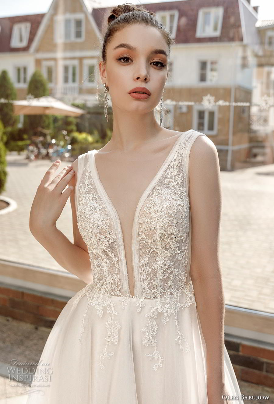 oleg baburow 2020 bridal sleeveless deep plunging v neck heavily embellished bodice sexy romantic a  line wedding dress backless v back chapel train (5) zv