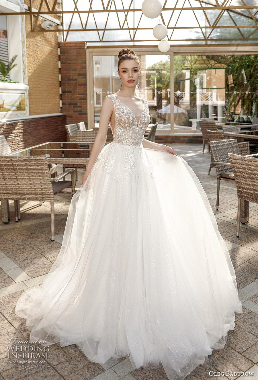 oleg baburow 2020 bridal sleeveless deep v neck heavily embellished bodice romantic soft a  line wedding dress backless v back chapel train (9) mv