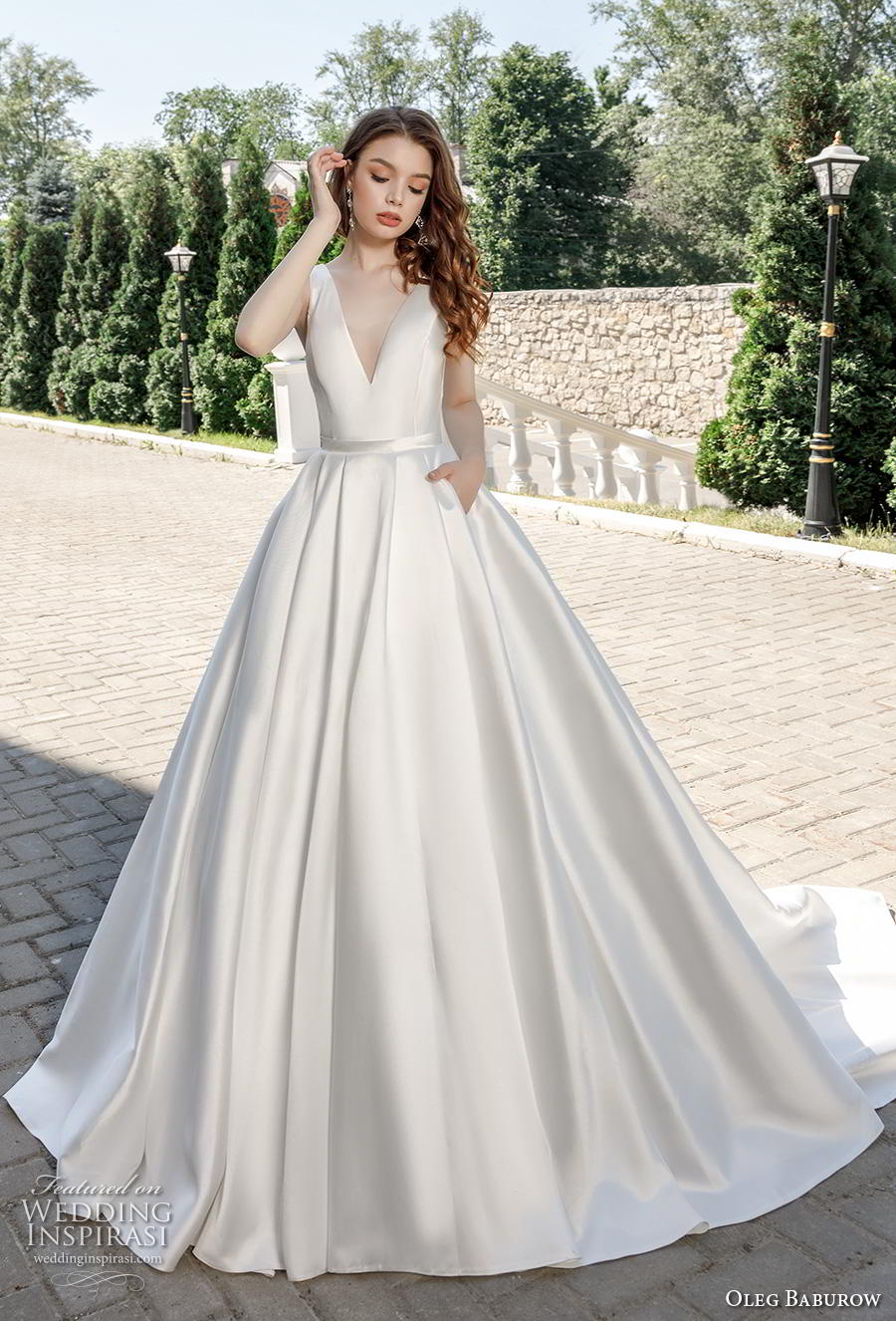 oleg baburow 2020 bridal sleeveless deep v neck simple minimalist elegant a  line wedding dress with pockets backless v back chapel train (12) mv