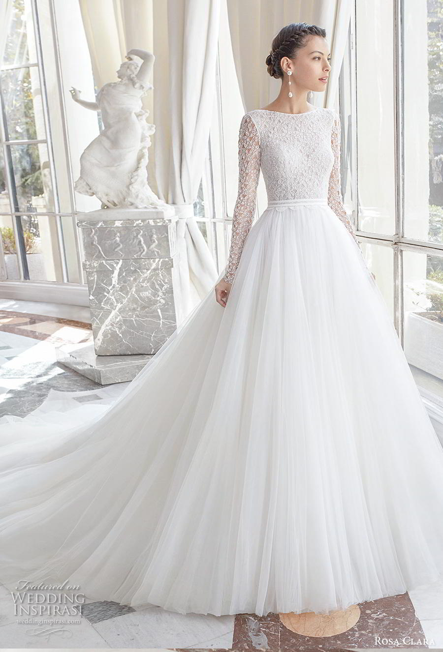 rosa clara 2019 couture bridal long sleeves bateau neckline heavily embellished bodice romantic a  line wedding dress backless chapel train (11) mv