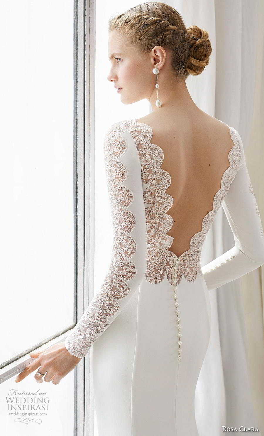 rosa clara 2019 couture bridal long sleeves bateau neckline simple minimalist elegant fit and flare sheath wedding dress v back chapel train (7) zbv