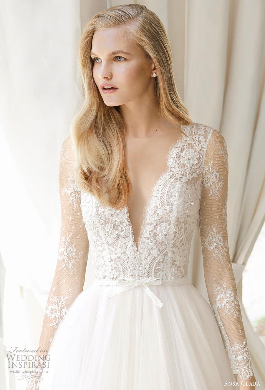 rosa clara 2019 couture bridal long sleeves deep v neck heavily embellished bodice romantic princess a  line wedding dress sheer button back chapel train (12) zv