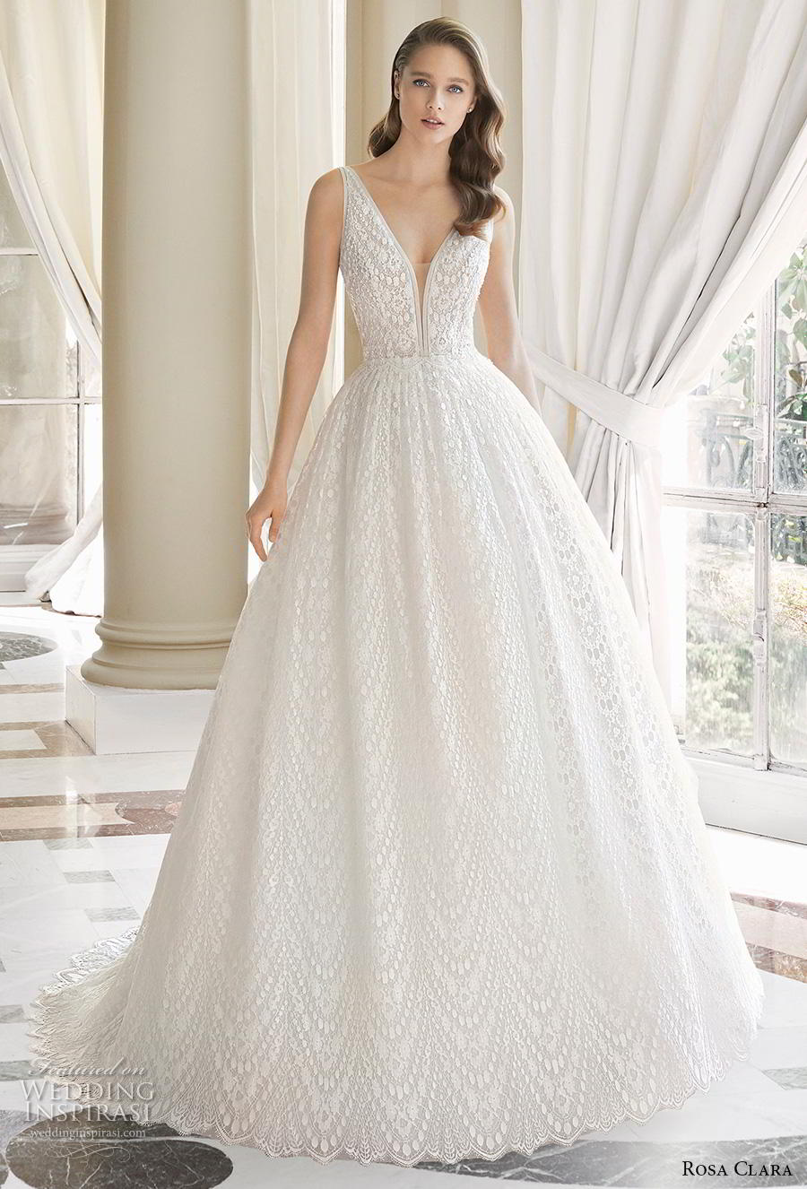 rosa clara 2019 couture bridal sleeveless deep v neck full embellishment romantic ball gown a  line wedding dress v back sweep train (9) mv